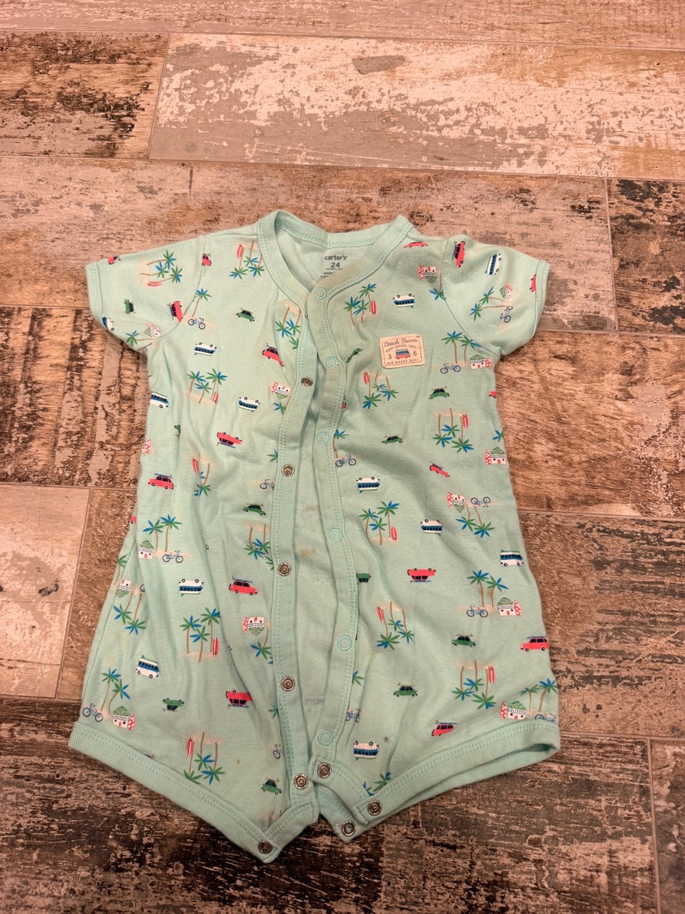 Carter's Mint Green Palm & Camper Print Short-Sleeve Romper